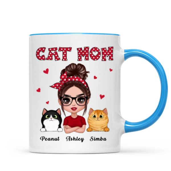 Polka Dot Pattern Doll Cat Mom Personalized Mug
