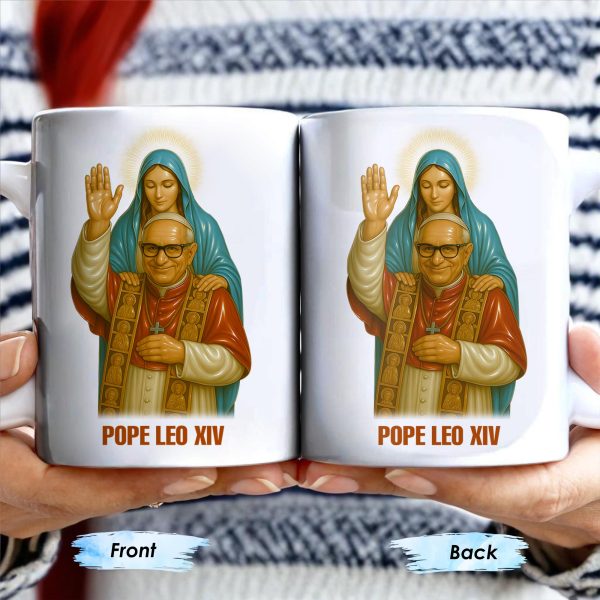 Pope Leo XIV Coffee Mug Featuring Pope and Virgin Mary - Personalized Custom Coffee Mug - FTH083_MG