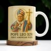 Pope Leo XIV First American Pope, Pope with American Flag - Personalized Custom Coffee Mug - FTH093_MG