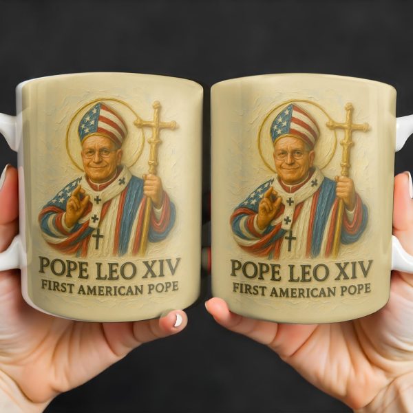 Pope Leo XIV First American Pope, Pope with American Flag - Personalized Custom Coffee Mug - FTH093_MG