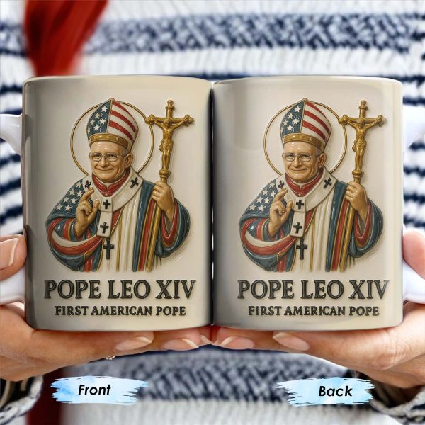 Pope Leo XIV First American Pope, Pope With American Flag And Cross - Personalized Custom Coffee Mug - FTH091_MG