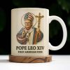 Pope Leo XIV First American Pope, Pope With American Flag And Cross - Personalized Custom Coffee Mug - FTH091_MG