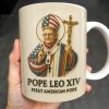 Pope Leo XIV First American Pope, Pope With American Flag And Cross - Personalized Custom Coffee Mug - FTH091_MG