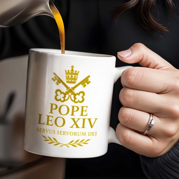 Pope Leo XIV, Servus Servorum Dei, Portrait and Religious Emblem - Personalized Custom Coffee Mug - FTH085_MG