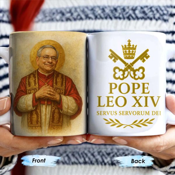 Pope Leo XIV, Servus Servorum Dei, Portrait and Religious Emblem - Personalized Custom Coffee Mug - FTH085_MG