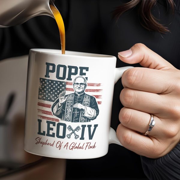 Pope Leo XIV, Shepherd Of A Global Flock, American Flag - Personalized Custom Coffee Mug - FTH088_MG