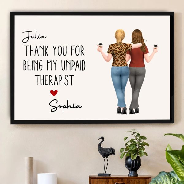 Poster, Hugging Friends Illustration, Customizable Wall Art for Best Friend or Coworker, a unique thank-you gift