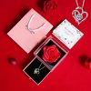 Preserved Rose Gift Box with Heart Necklace for Special Occasions