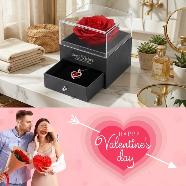Preserved Rose with I Love You Necklace Gift Set