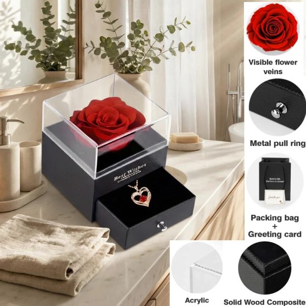 Preserved Rose with I Love You Necklace Gift Set