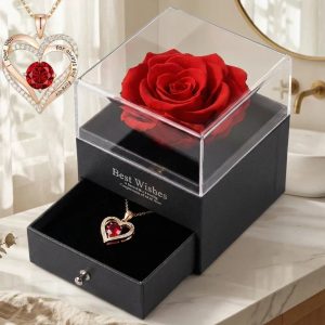 Preserved Rose with I Love You Necklace Gift Set