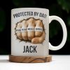 Protected By Dad Clutched Fist Design - Personalized Custom Coffee Mug - DAD264_MG