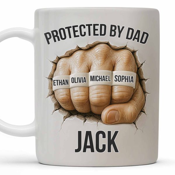Protected By Dad Clutched Fist Design - Personalized Custom Coffee Mug - DAD264_MG