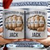 Protected By Dad Clutched Fist Design - Personalized Custom Coffee Mug - DAD264_MG