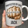 Protected By Dad Clutched Fist Design - Personalized Custom Coffee Mug - DAD264_MG