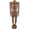 Puff Sleeve Hollow Out Sequin Bodycon Mini Dresses