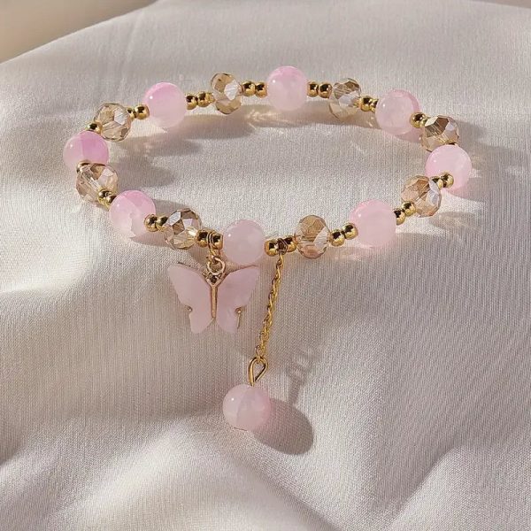 Purple Butterfly Beaded Stretch Bracelet