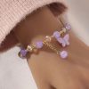 Purple Butterfly Beaded Stretch Bracelet