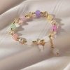 Purple Butterfly Beaded Stretch Bracelet