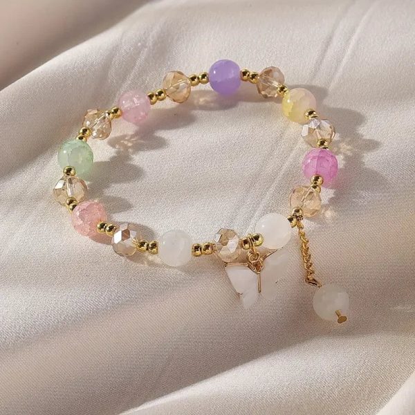 Purple Butterfly Beaded Stretch Bracelet