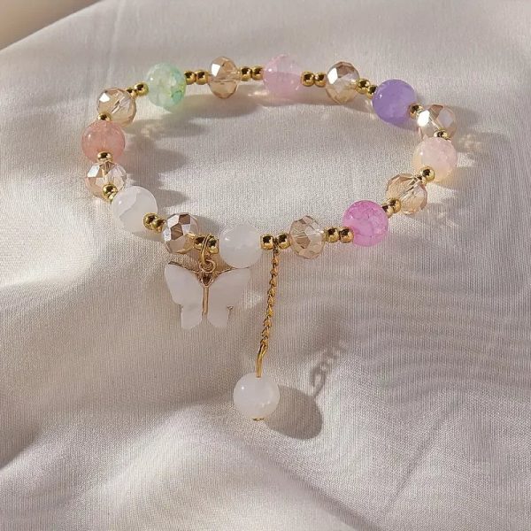 Purple Butterfly Beaded Stretch Bracelet