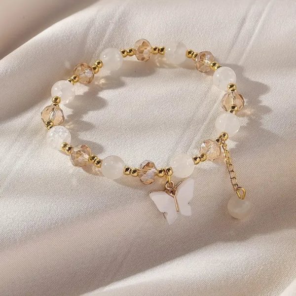 Purple Butterfly Beaded Stretch Bracelet