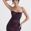 Purple Floral Print Mesh Strap Midi Dress
