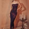 Purple Floral Print Mesh Strap Midi Dress