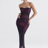 Purple Floral Print Mesh Strap Midi Dress