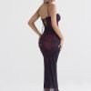 Purple Floral Print Mesh Strap Midi Dress