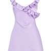 Purple Satin Frill Mini Dress