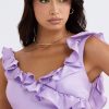 Purple Satin Frill Mini Dress