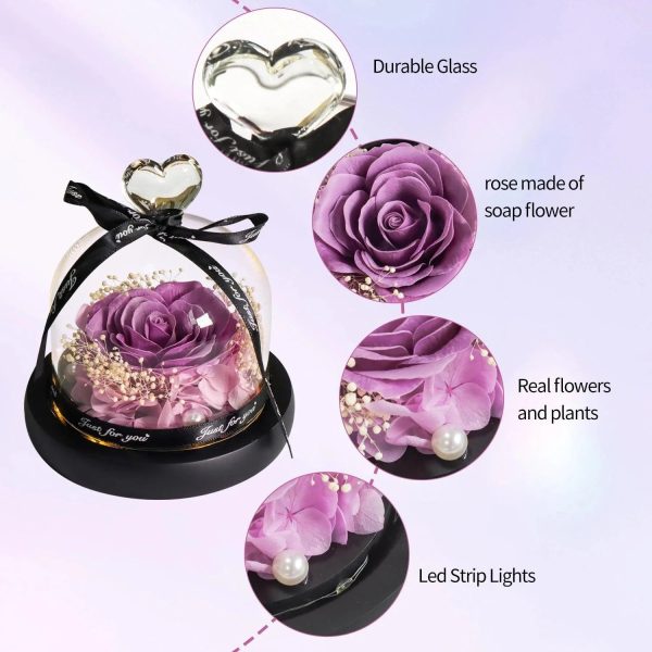 Purple Soap Rose In Glass Dome With Led Light
