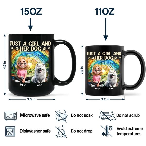 Rainbow Just A Girl And Her Dog - Personalized Black Mug