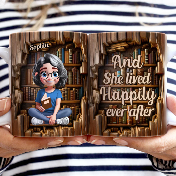 Reading 3D Effect Girl Who Loves Books - Personalized White Edge-to-Edge Mug