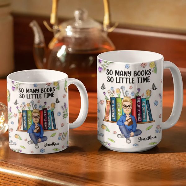 Reading Drink Water Read Books - 3D Inflated Effect Printed Mug, Personalized White Edge-to-Edge Mug