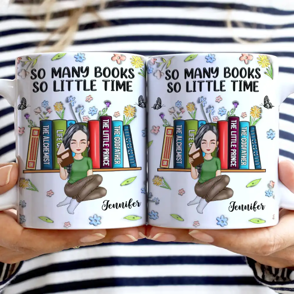 Reading Drink Water Read Books - 3D Inflated Effect Printed Mug, Personalized White Edge-to-Edge Mug