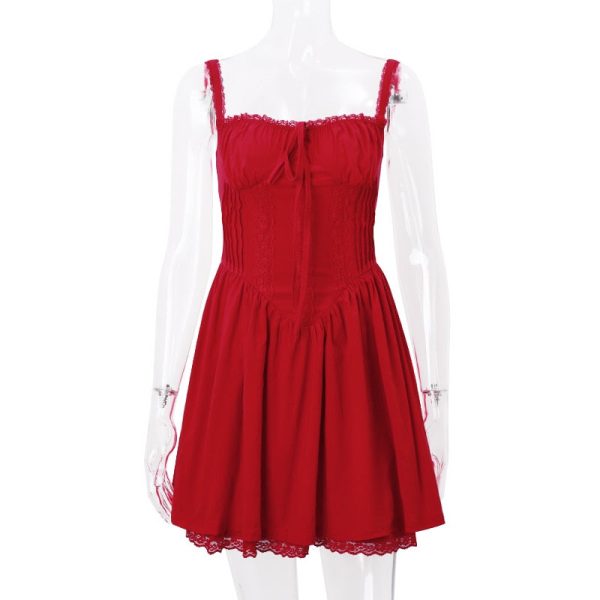 Red Corset Strap Frill Mini Dress