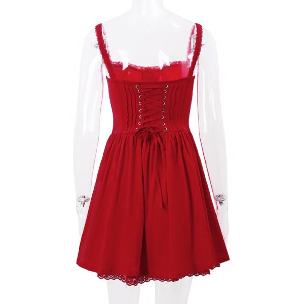 Red Corset Strap Frill Mini Dress