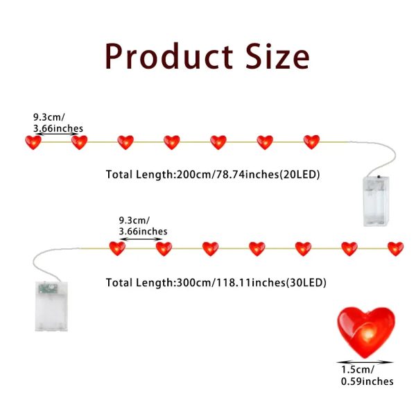 Red Heart LED String Lights for Valentine’s Day Decor