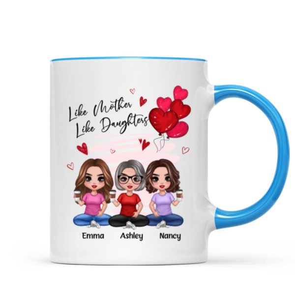 Red Hearts Like Mother Like Daughters Doll Mom And Daughters Sitting Gift For Mom Daughters Personalized Mug