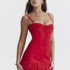 Red Lace Patchwork Buttoned Mini Dress