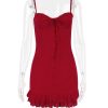 Red Lace Patchwork Buttoned Mini Dress