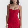 Red Lace Patchwork Buttoned Mini Dress