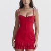 Red Lace Patchwork Buttoned Mini Dress