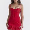 Red Lace Patchwork Buttoned Mini Dress