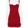 Red Lace Patchwork Buttoned Mini Dress