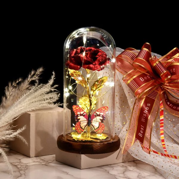 Red LED Rose in Glass Dome – Romantic Gift for Her