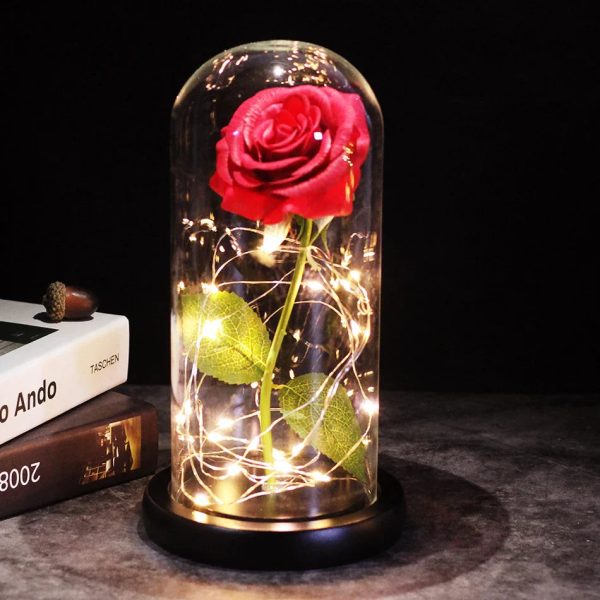 Red LED Rose in Glass Dome – Romantic Gift for Her