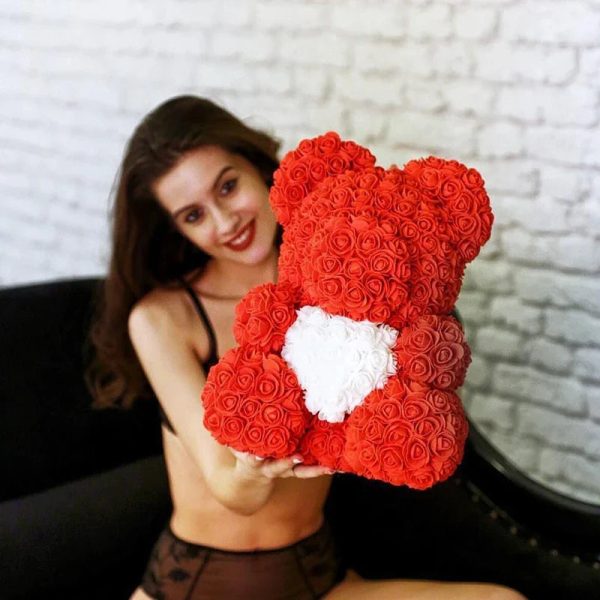 Red Rose Teddy Bear 40cm Artificial Rose Flower Gift